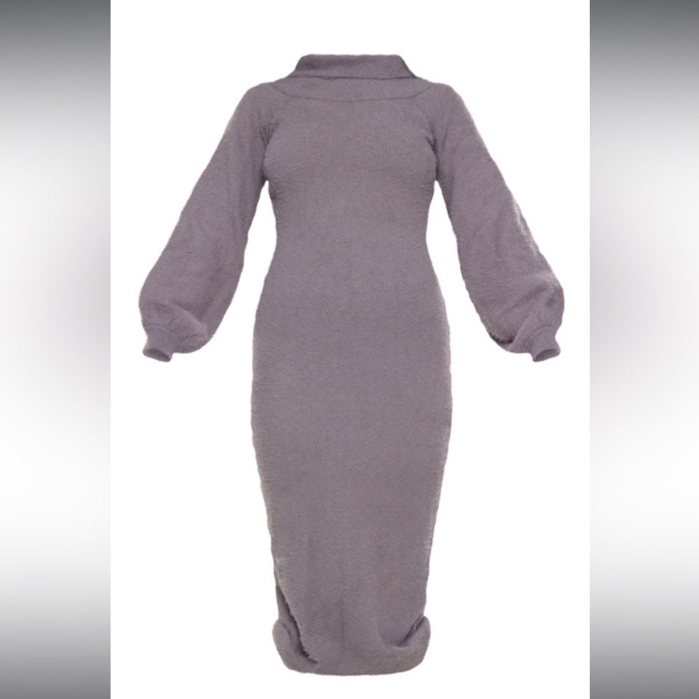 PrettyLittleThing grey Puff-Sleeve Midi Knit Dress